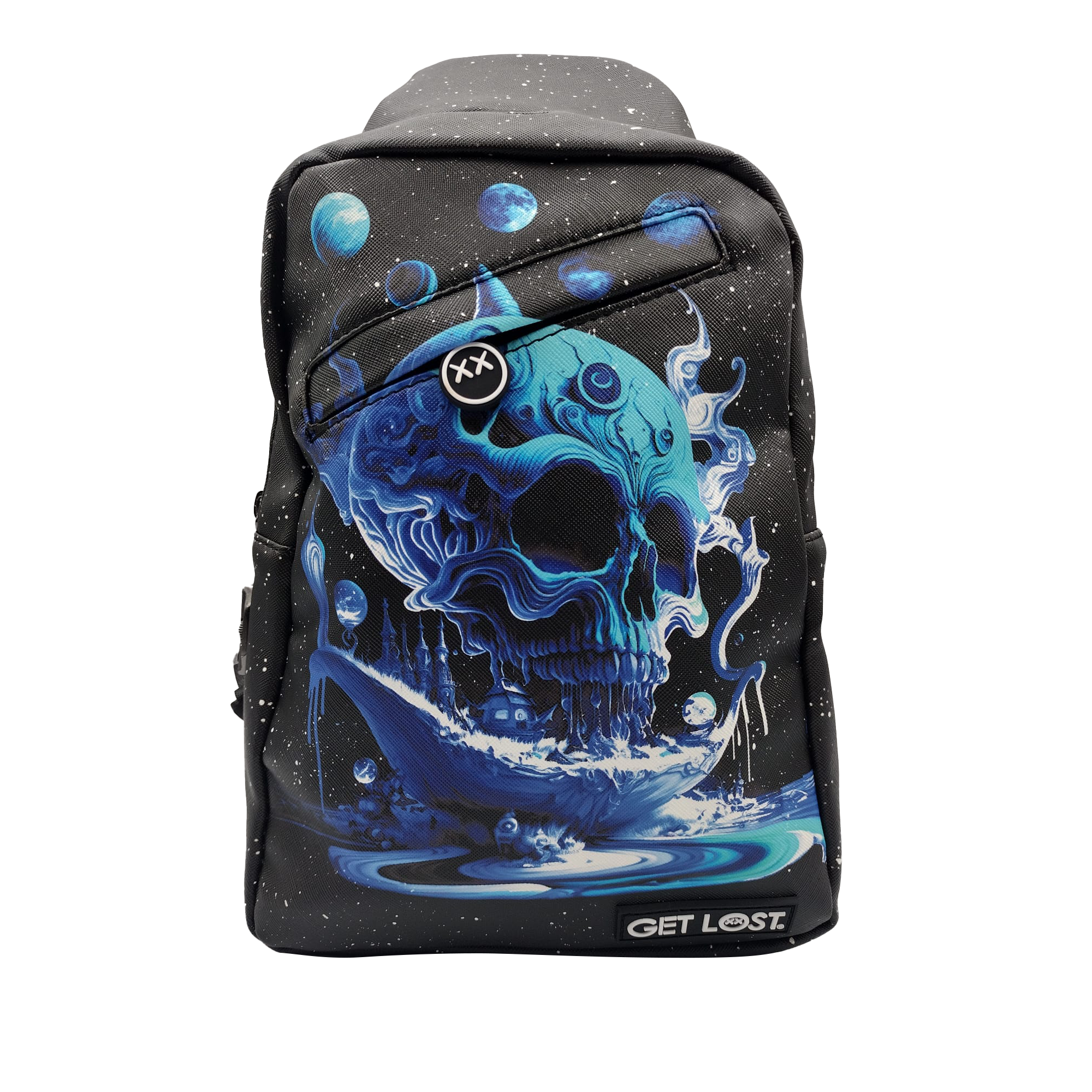 SB-SL-011 Get Lost - Premium Saffiano Leather Shoulder Bag (Get Lost Blue Skull)