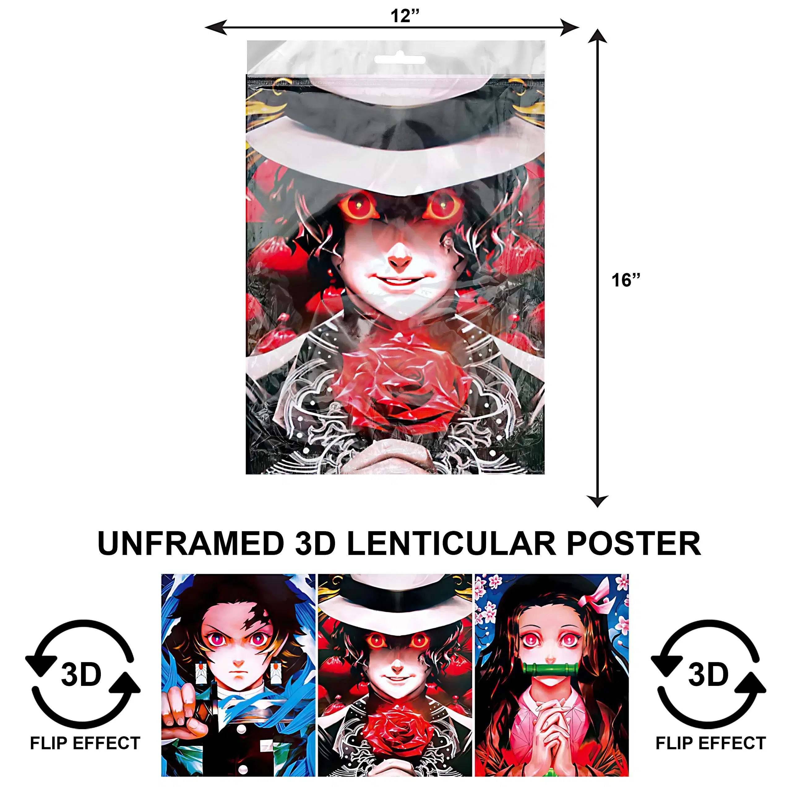 3DPNF-006 Anime - Demon Slayer Nezuko, Tanjirou, Kibutsuji UnFramed Poster