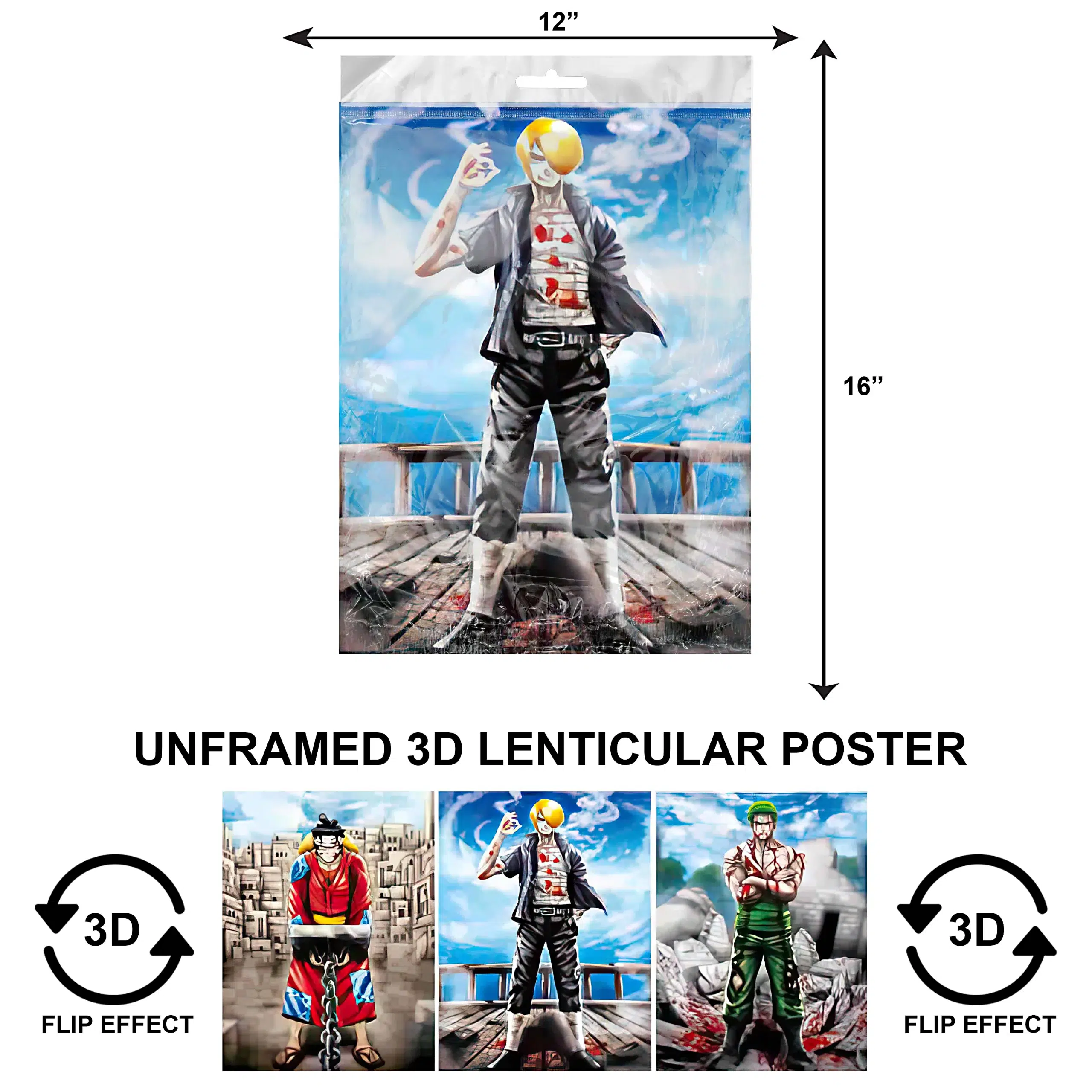 3DPNF-028 Anime - One PIece Luffy, Zoro ,Sanji UnFramed Poster