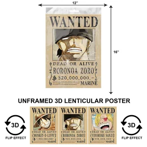 3DPNF-052 Anime - Wanted - Luffy, Zoro, Sanji UnFramed Poster