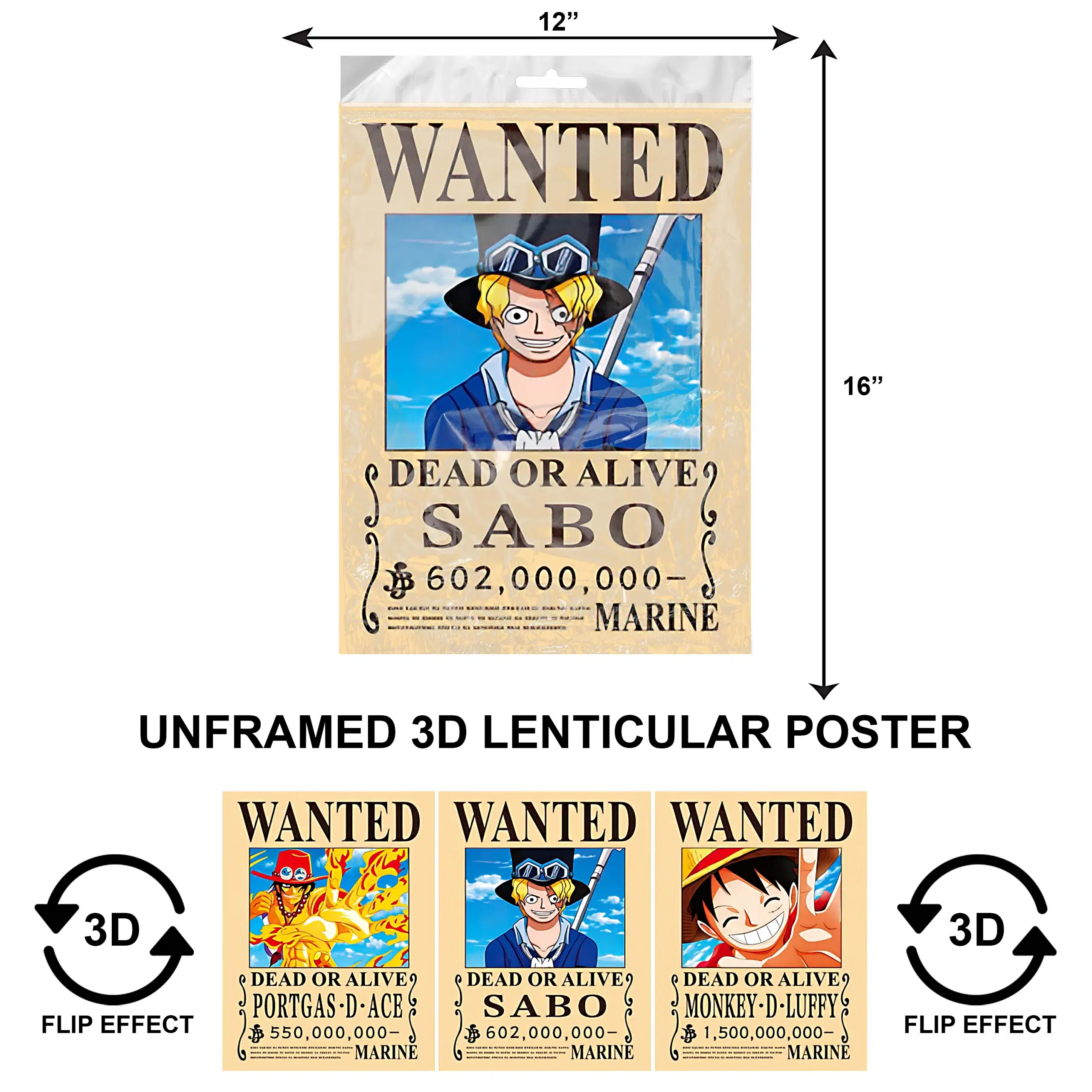 3DPNF-055 Anime - Wanted Monkey D. Luffy UnFramed Poster
