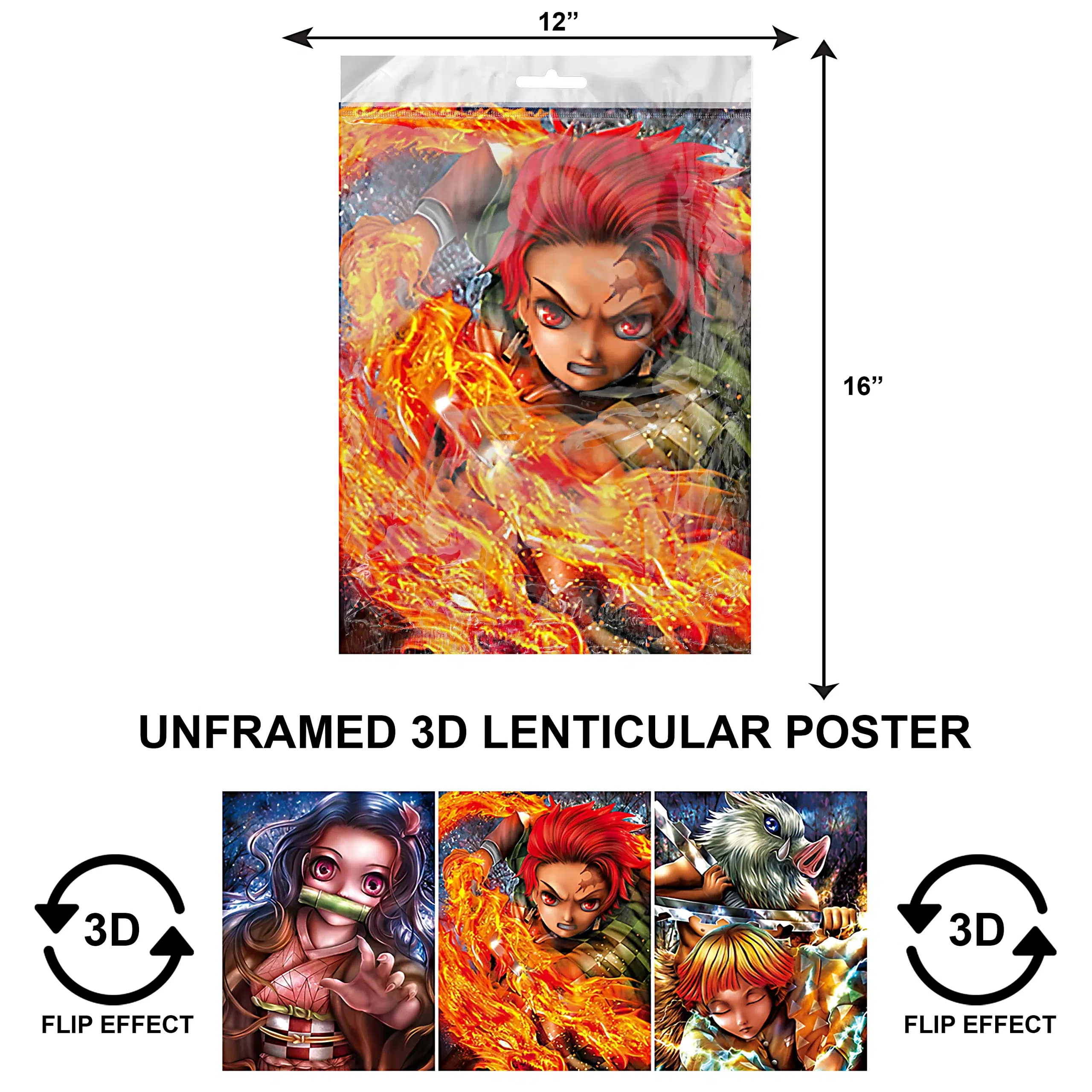 3DPNF-089 Anime - Demon Slayer, Nezuko, Tanjiro, Zenitsu, Inosuke UnFramed Poster