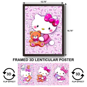 3DPWF-003 Cartoon - Hello Kitty and Teddy Bear Framed Poster