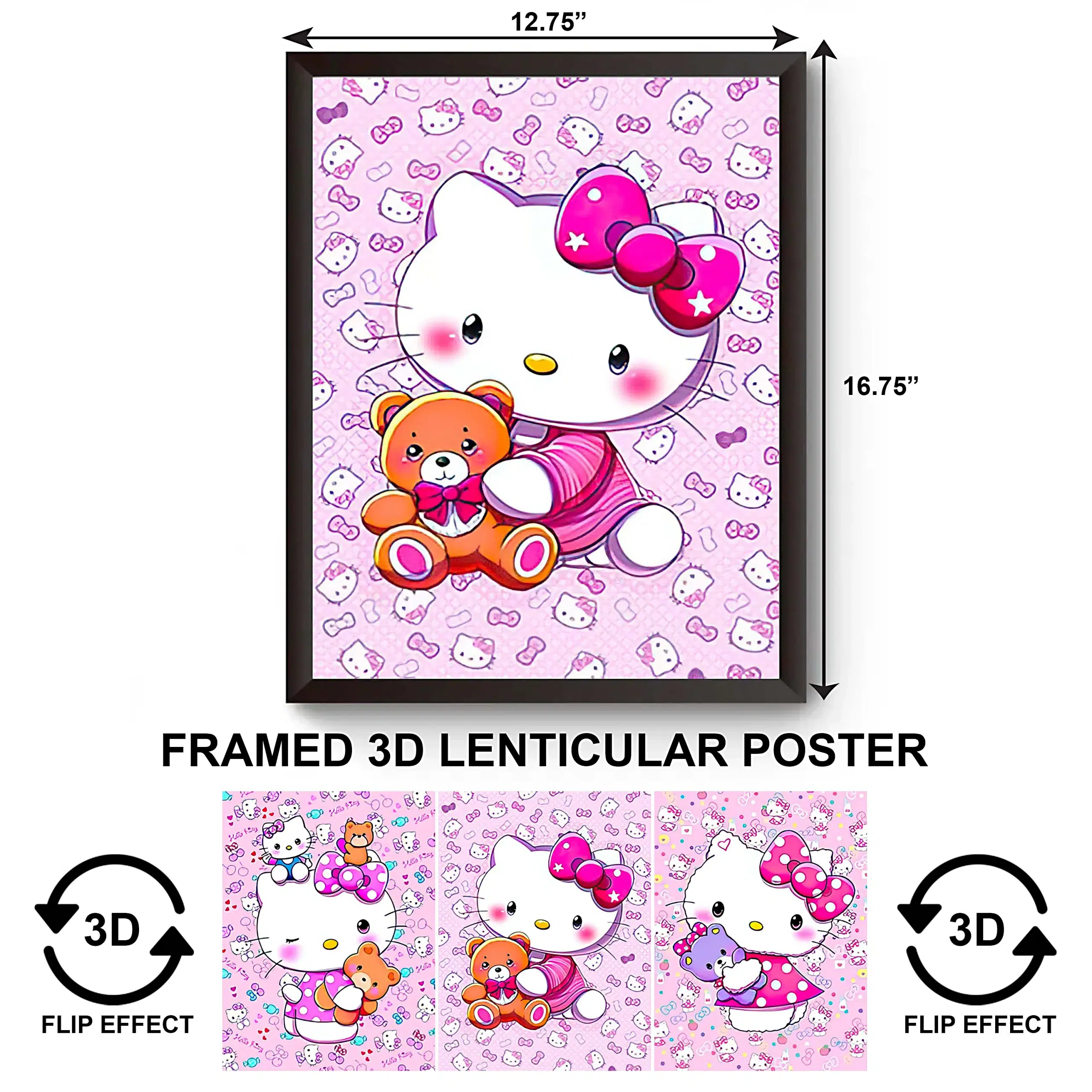 3DPWF-003 Cartoon - Hello Kitty and Teddy Bear Framed Poster