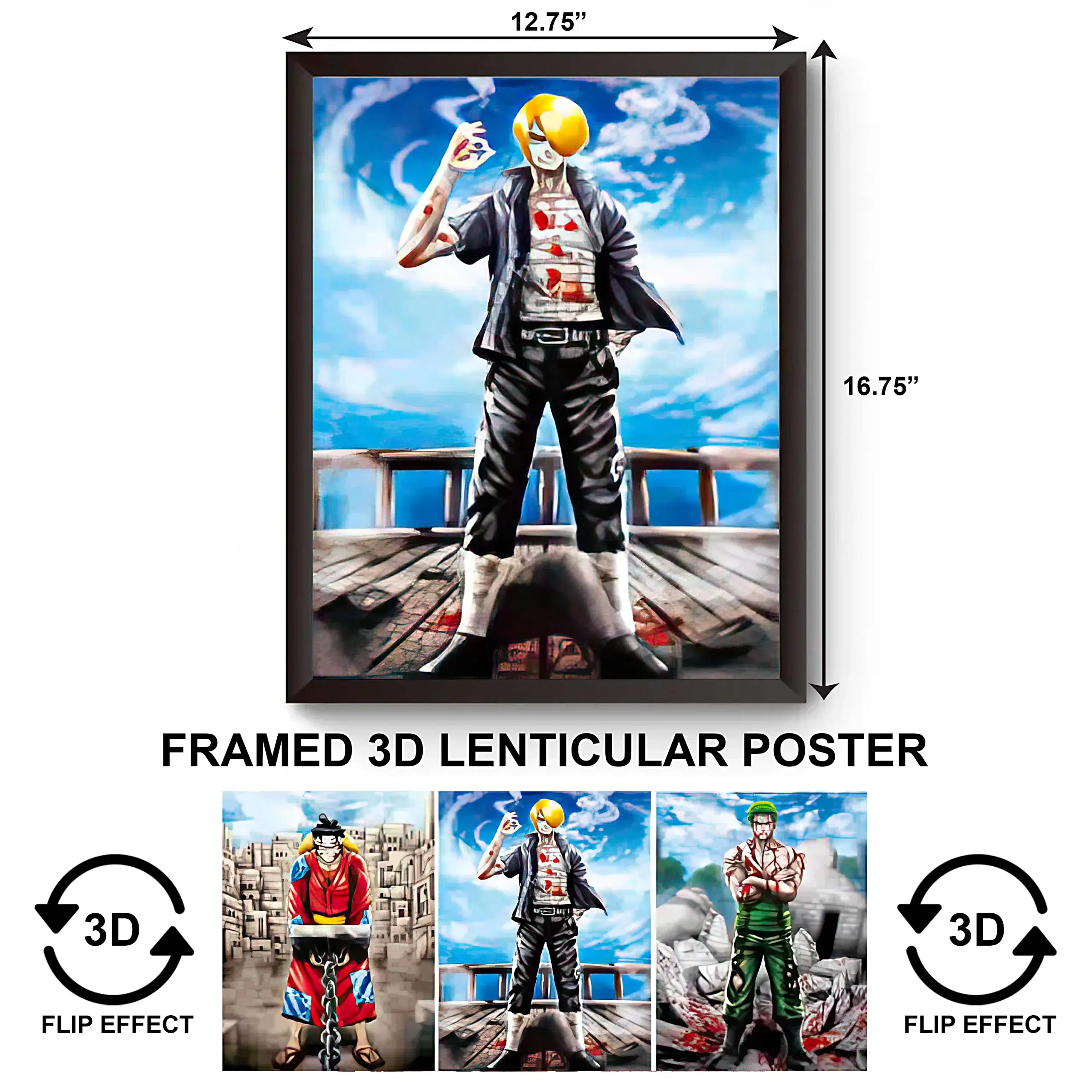 3DPWF-026 Anime - One PIece Luffy, Zoro, Sanji Framed Poster