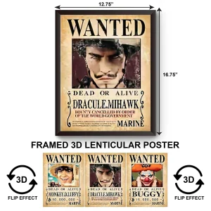 3DPWF-030 Anime - Wanted - Luffy, Mihawk, Buggy Framed Poster