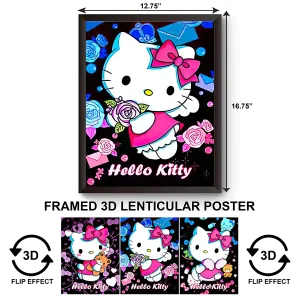 3DPWF-057 Cartoon - Hello Kitty and Rose Framed Poster