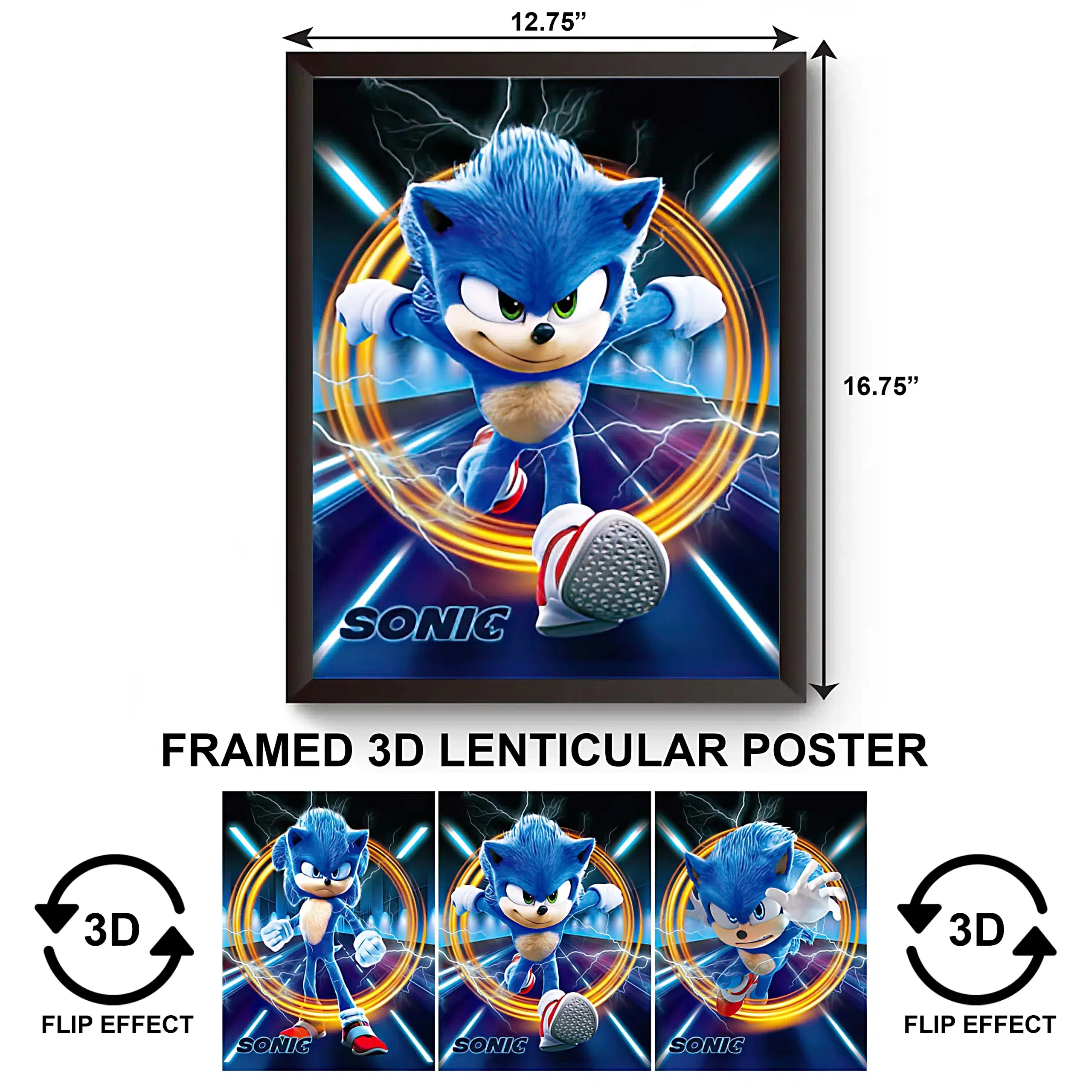 3DPWF-068 Cartoon - Sonic Framed Poster