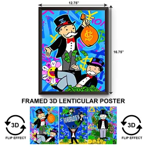 3DPWF-072 Cartoon - Alec Monopoly Guy Framed Poster