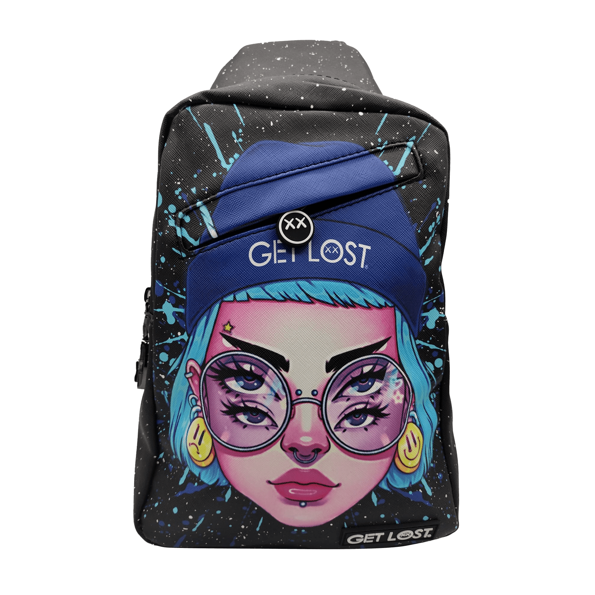 SB-SL-005 Get Lost - Premium Saffiano Leather Shoulder Bag (Blue Hat Trippy Girl)