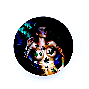 ASH003 Tin Ashtray 5.5"x5.5" Big Titties Weed Girl