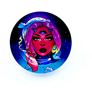 ASH004 Tin Ashtray 5.5"x5.5" Get Lost Pink Hair Third Eye Girl