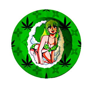 ASH043 Tin Ashtray 5.5"x5.5" Green Weed Girl
