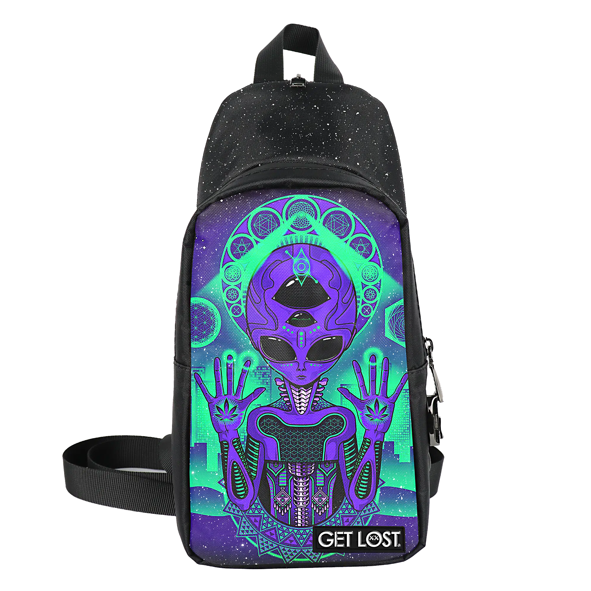 CB-SL-007 Get Lost Saffiano Leather Smell-Proof Premium Convertible Bag (Purple Alien)