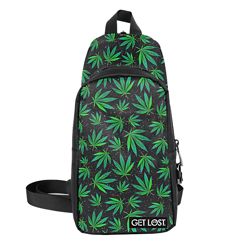 CB-SL-012 Get Lost Saffiano Leather Smell-Proof Premium Convertible Bag (Green Leaves)