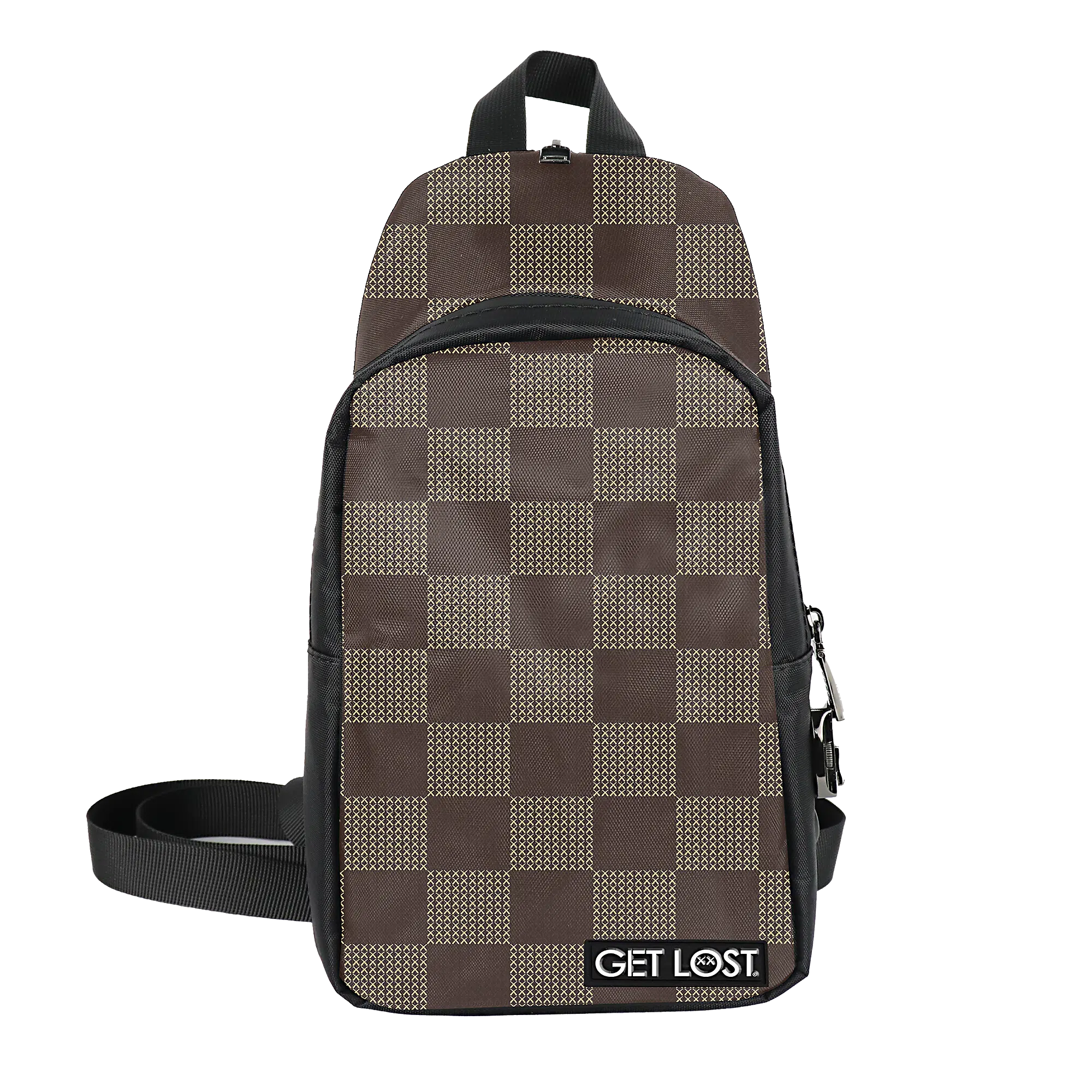 CB-SL-015 Get Lost Saffiano Leather Smell-Proof Premium Convertible Bag (Brown Squares)