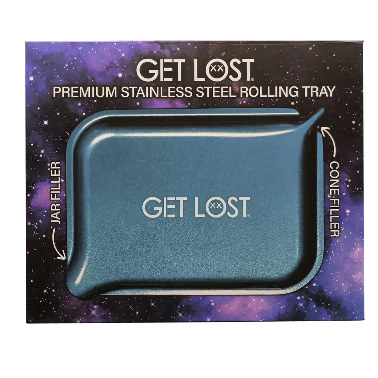 PSST-001 Get Lost Premium Stainless Steel Rolling Tray with Funnel (Rainbow) - Image 4