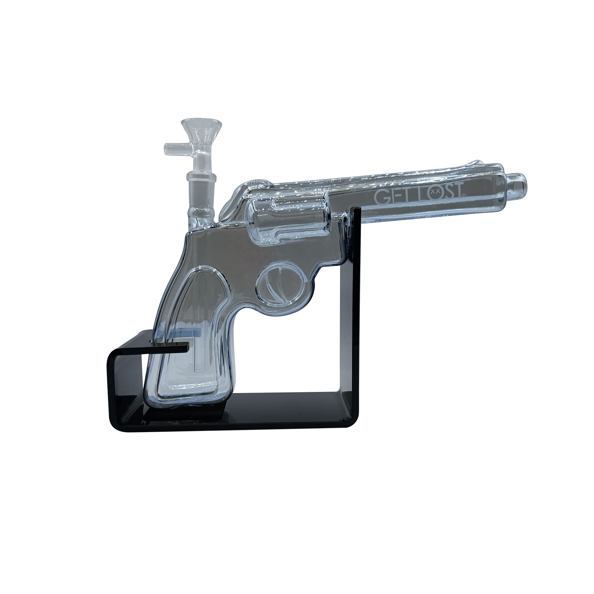 PG-CBLK-001 Get Lost Pistol Gun Glass Water Pipe (Clear Black) - Image 6