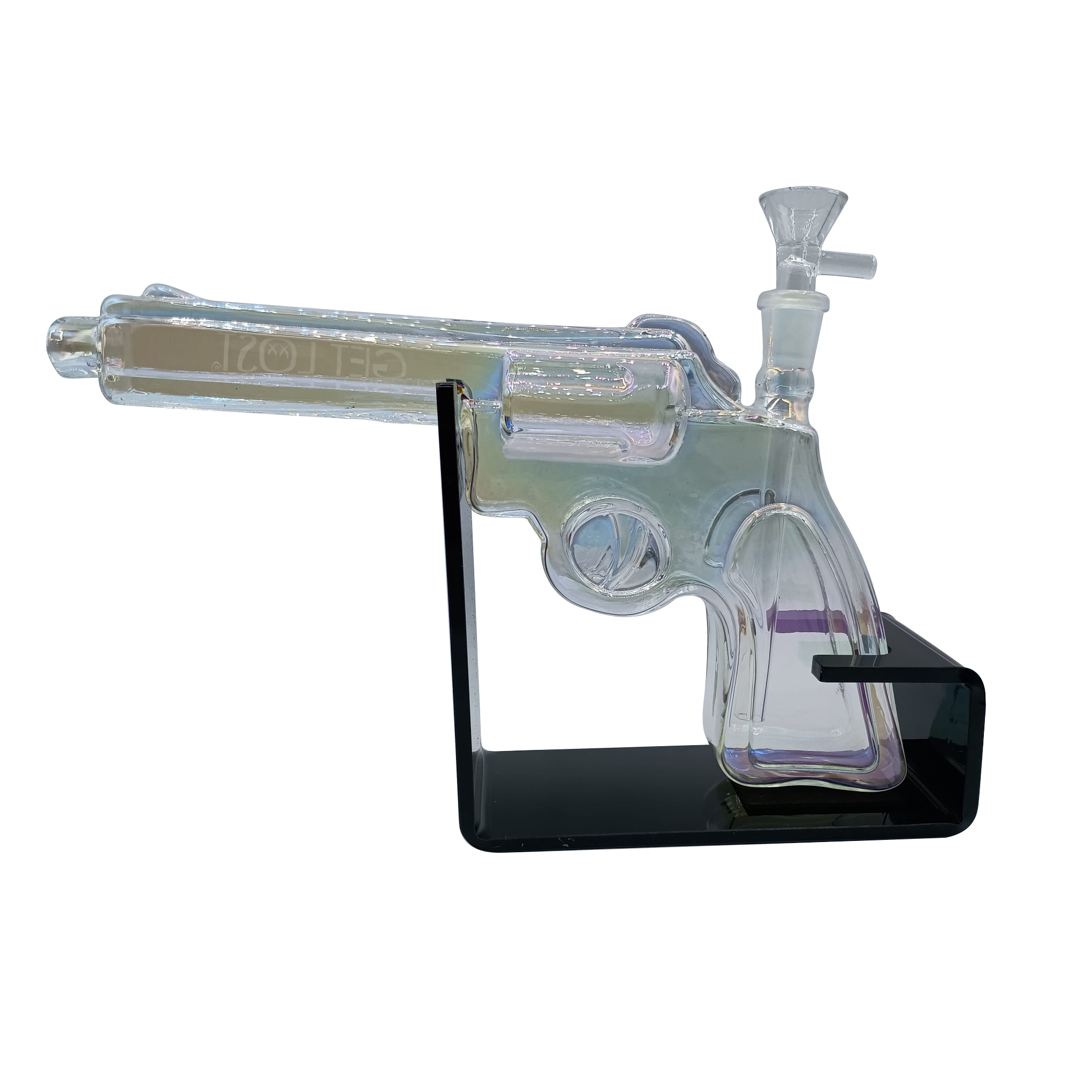 PG-CBLK-001 Get Lost Pistol Gun Glass Water Pipe (Clear Black) - Image 2