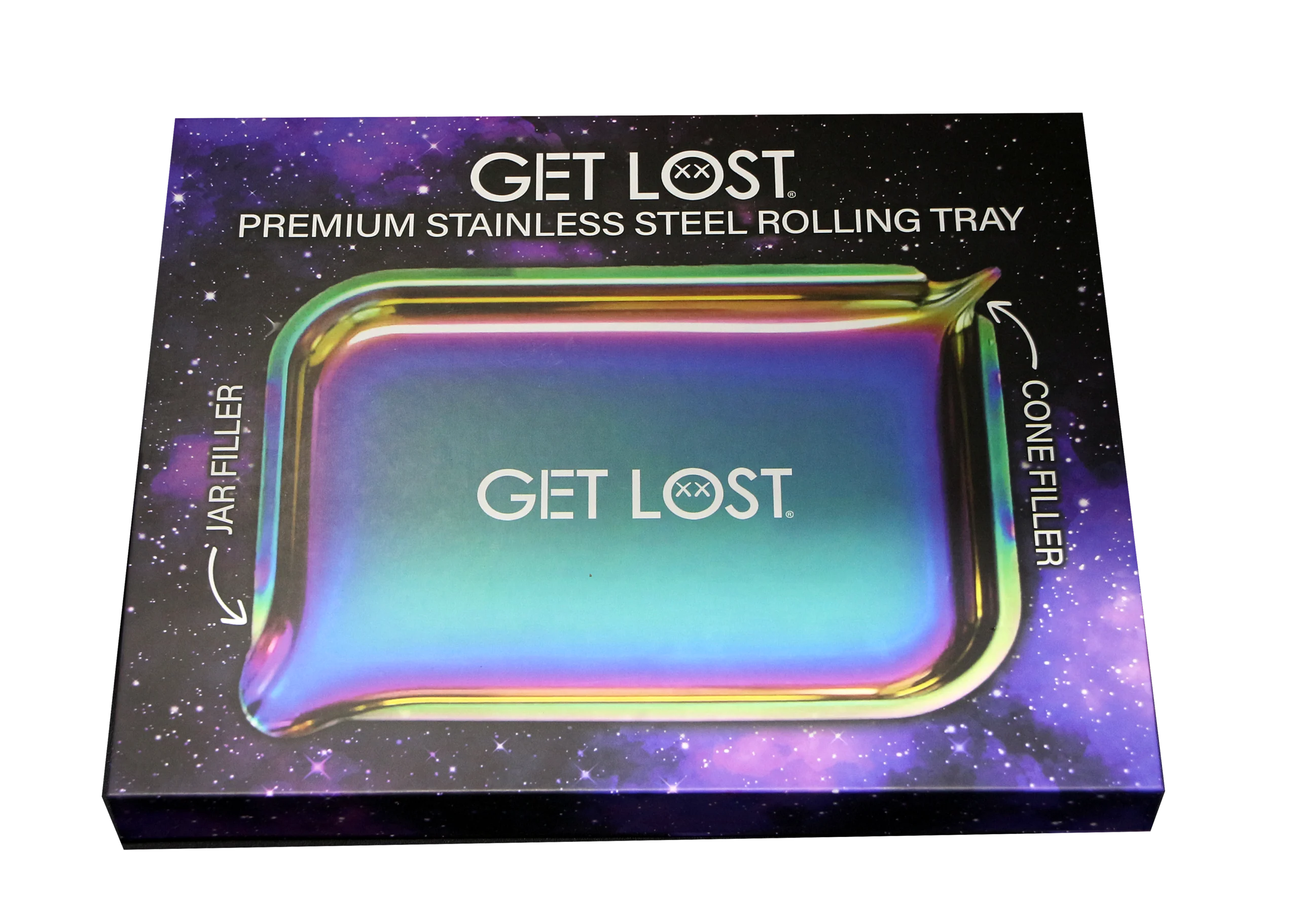 PSST-001 Get Lost Premium Stainless Steel Rolling Tray with Funnel (Rainbow) - Image 5