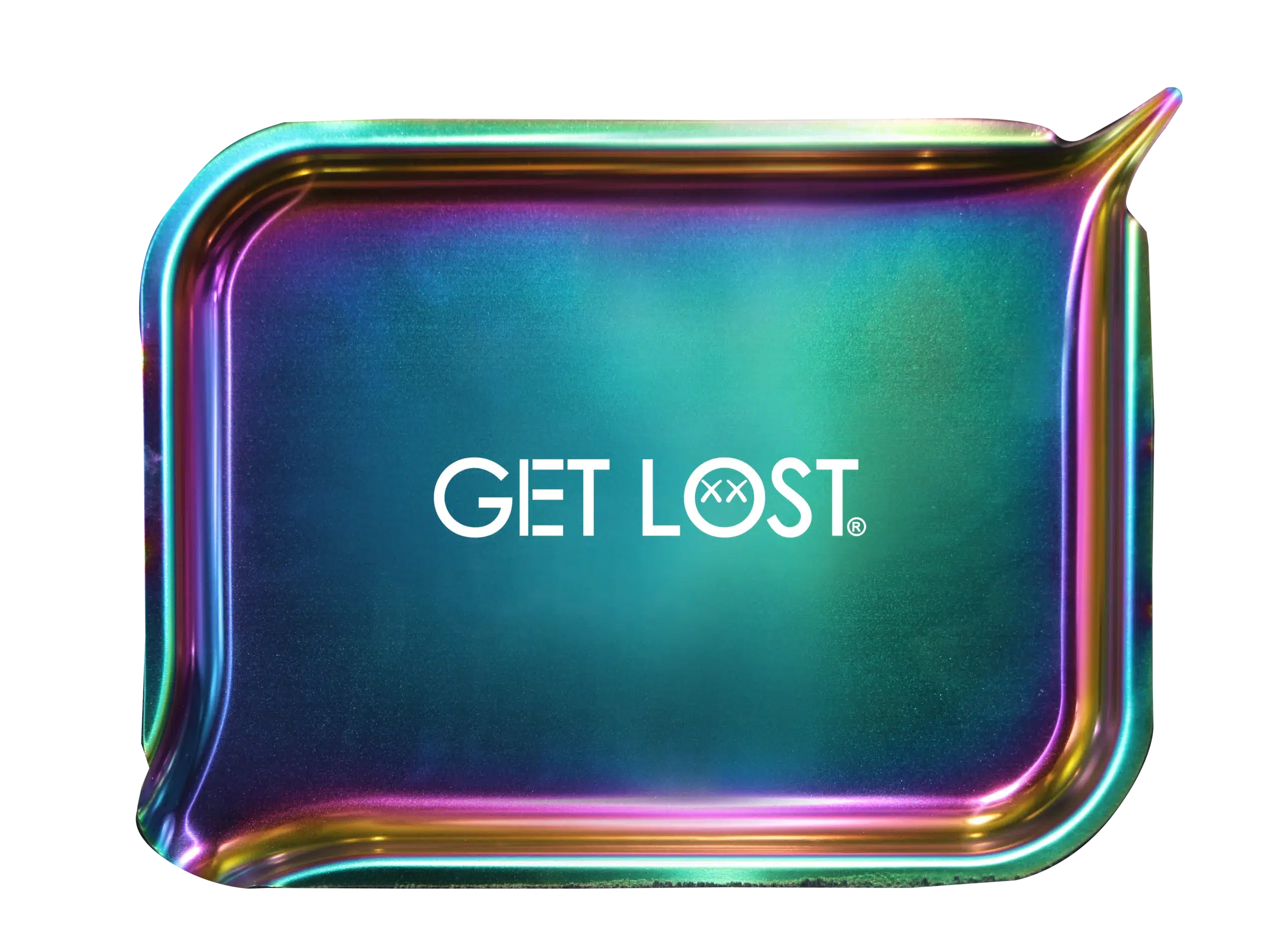 PSST-001 Get Lost Premium Stainless Steel Rolling Tray with Funnel (Rainbow)