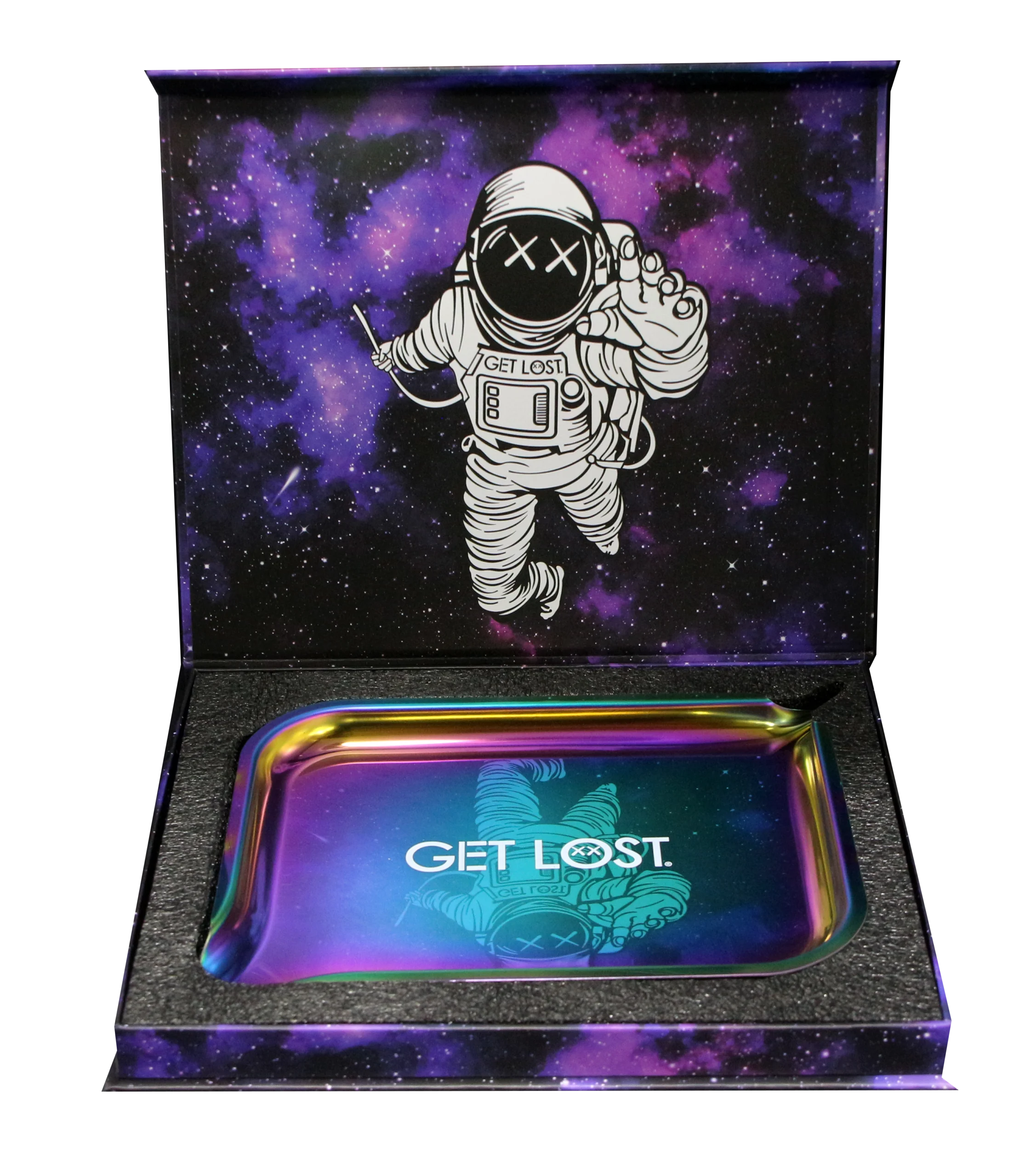 PSST-001 Get Lost Premium Stainless Steel Rolling Tray with Funnel (Rainbow) - Image 7