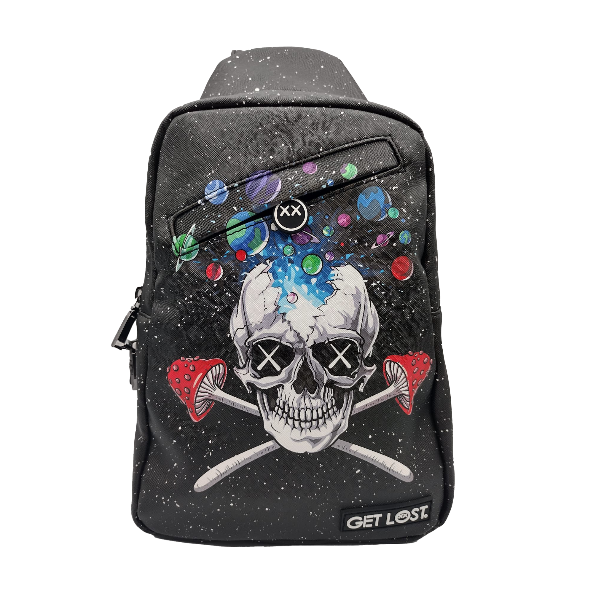 SB-SL-009 Get Lost - Premium Saffiano Leather Shoulder Bag (Galaxy Skull)