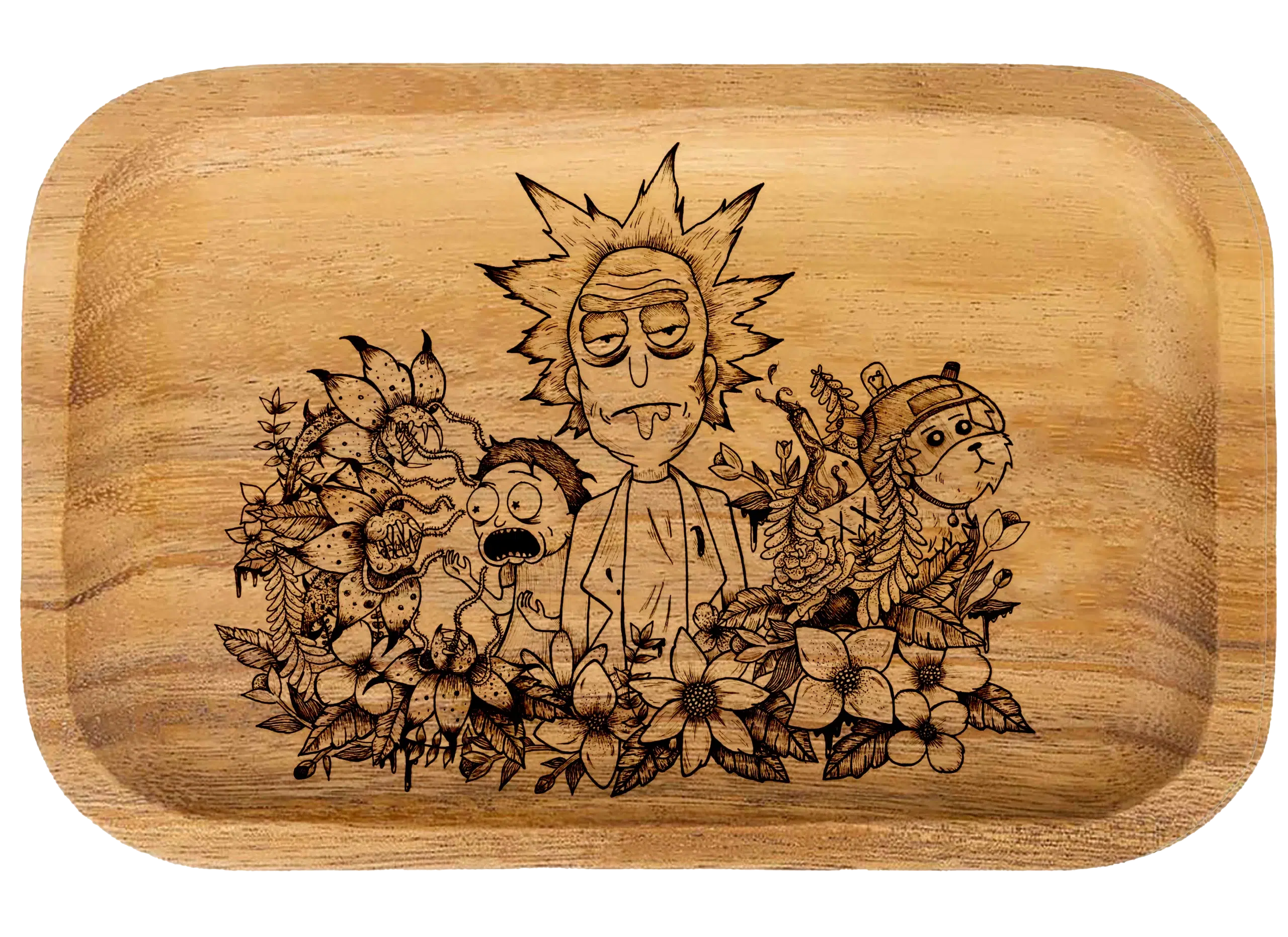 WT015_Wooden Tray - Rick and Morty plus Friends 11"x7"x1"