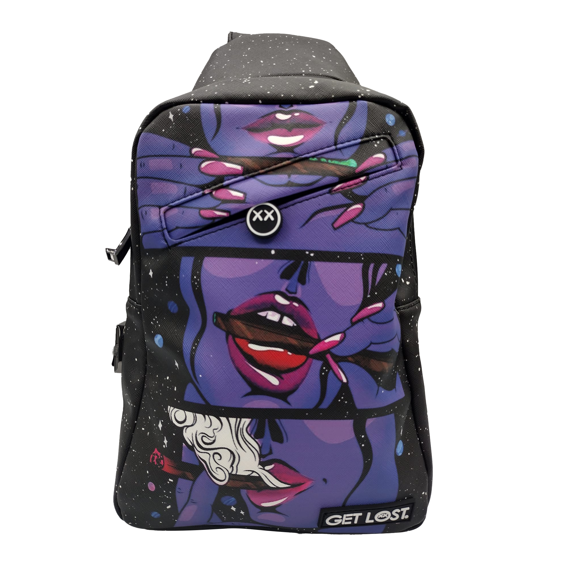 SB-SL-006 Get Lost - Premium Saffiano Leather Shoulder Bag (Purple Girl Rolling)